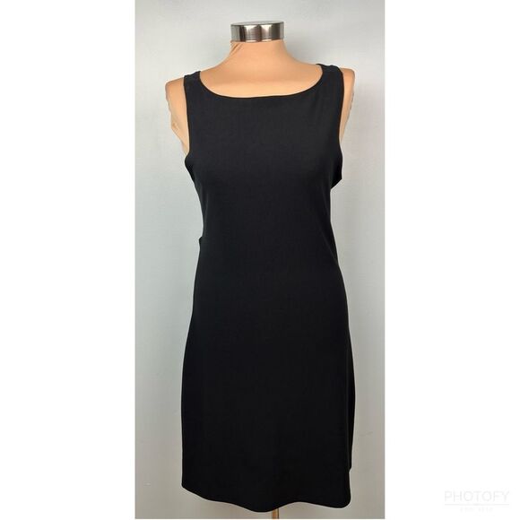 PS Per Seption Little Black Dress Vintage Knee Length Open Cross Over Back Sz L - Picture 2 of 13
